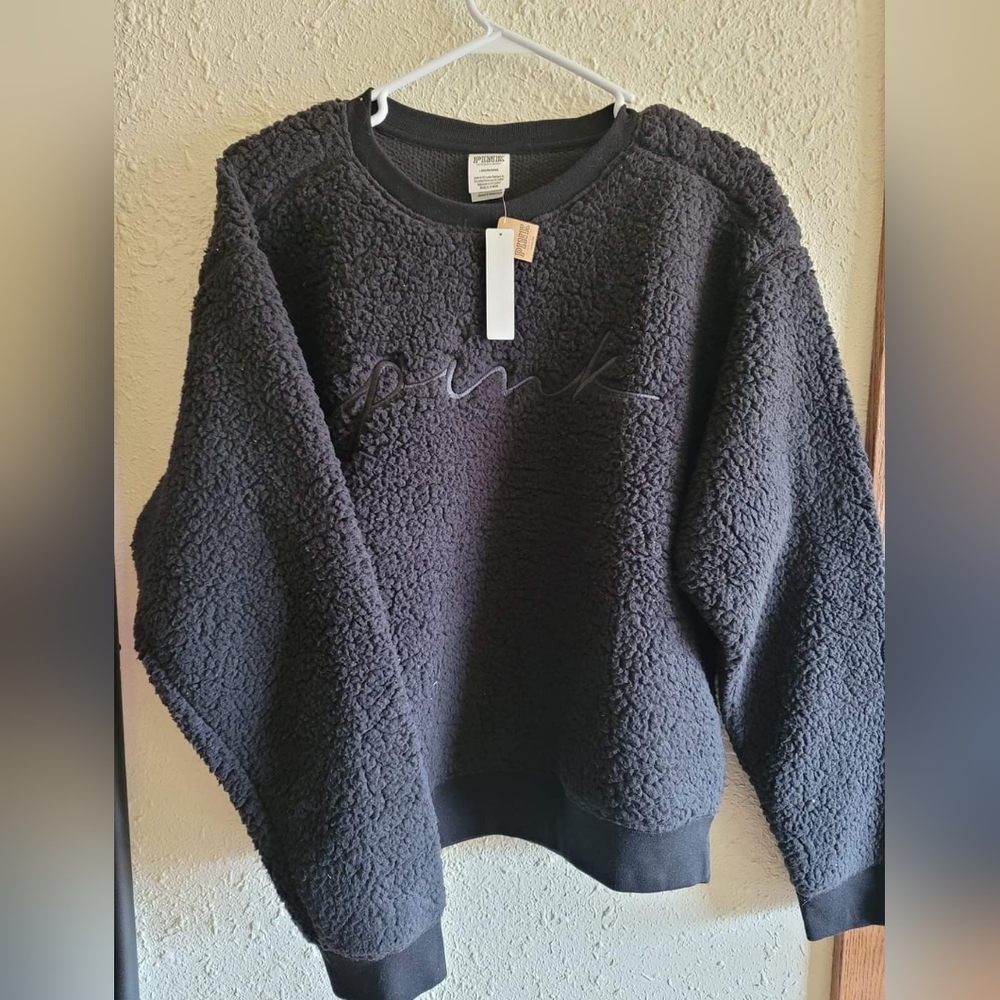 PINK Sherpa Sweater, Black, Large